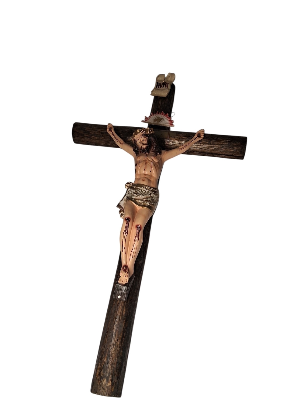 Handmade Mexican Wood Trunk Wall Crucifix With Resin Jesus 27.5”